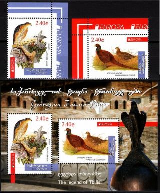 Georgia 2019 - 03 Europa: National Birds.  Fauna.  Corner Set & Souvenir Sheet,  Mnh