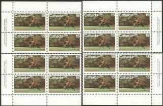 Stamps Canada 614,  15¢,  1973,  4 Plate Blocks Of 4 Mnh Stamps.