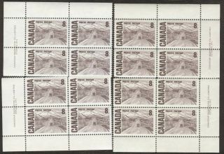 Stamps Canada 461,  8¢,  1967,  Plate 1,  4 Plate Blocks Of 4 Mnh Stamps.