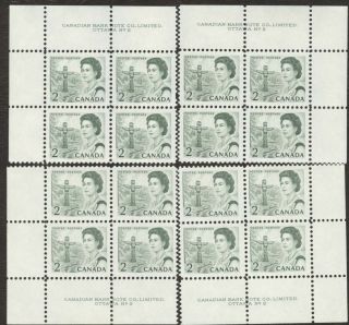 Stamps Canada 455,  2¢,  1967,  Plate 2,  4 Plate Blocks Of 4 Mnh Stamps.