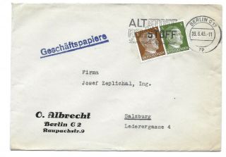 Germany Postal History Wwii Cover Addr Salzburg Canc Berlin Yr 