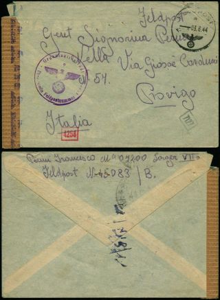 C290 Germany Italy Censored Fieldpost Cover Fpo 45083 B Rovigo 1944