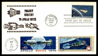 Mayfairstamps Us Fdc 1962 Florida Project Mercury To Apollo Soyuz Pair First Day