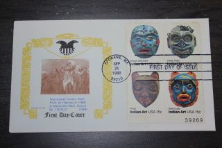9 FDC 1834 - 37 PACIFIC NORTHWEST INDIAN MASK 1980 Art Tribe Tlingit Block U/A 2
