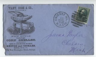 1870s Chicago Il Ad Cover Corn Sheller Vant Cook & Co.  3ct Banknote [y3060]