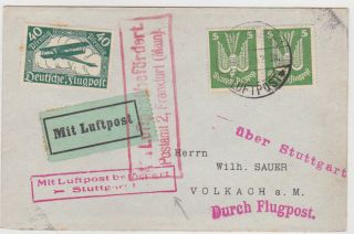 Germ.  Dr 1925 Airmail Karlsruhe To Volkach (via Frankf.  /m. ,  Stuttgart) Incl.  Mi 347