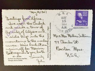 Algeria Buda Point De Chemin Postcard Uss Saipan (cvl - 48) Ship Cancel 1951