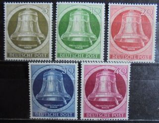 Germany (berlin) 1951 - 52 Freedom Bell (clapper At Right) Complete Set Of 5 Mnh