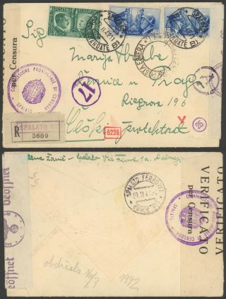 Italy Wwii 1942 - Registered Cover To Prague - Censor 34945/1