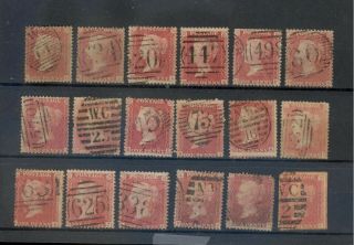Great Britain - Queen Victoria - 1857 & 1864 One Penny Issues - Eighteen Of Them