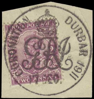 India Kg V 2 As With 1911 Coronation Durbar Cancel On Piece