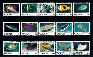 Vanuatu,  Sc 442 - 456,  1987 Tropical Fish Definitive Issue.  Mnh.  Cv $22.  45