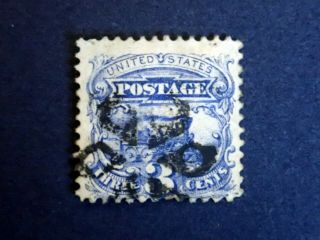 Fancy Cancellation U.  S.  Scott 114 3 - Cent Locomotive Blue Stamp