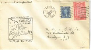 Canada First Flight Cover 1939 June 24,  Ffc Shediac To Botwood