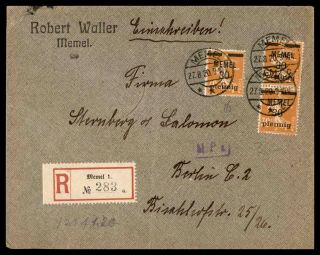 Memel 1920 Registered Cover To Berlin With Sower Issues