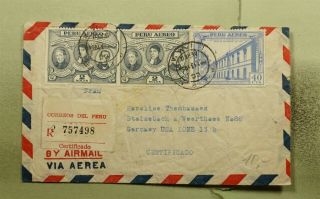 Dr Who 1952 Peru Lima Registered Airmail To Germany E51882
