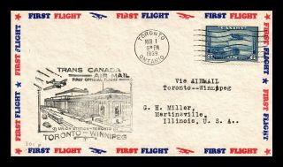 Dr Jim Stamps Toronto Winnipeg Airmail First Flight Canada Cover
