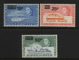 British Antarctic Territory 1971 Qeii Decimal Currency Surch Stamps Um