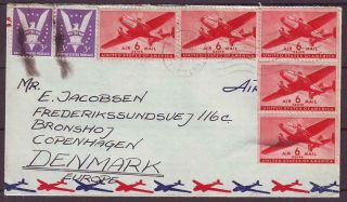D1617/ Usa Navy Camp Airmail Cover T/denmark 194x W/5x 6cents Booklet Issue