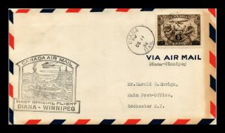 Dr Jim Stamps Diana Winnipeg Airmail First Flight Canada Cover