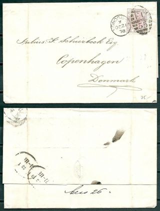 Gb 1878 Cover London To Copenhagen Denmark 2.  5d Stamp Sg141 Plate 9 - Cag 050119