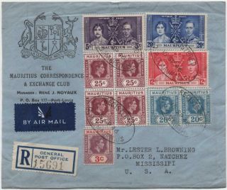Mauritius: 1946 George Vi Registered Airmail Cover To Usa - Gpo Cancels (26182)