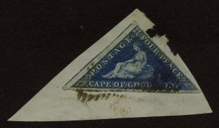 1853 Cape Of Good Hope Triangle - 4 Pence,  Blue,  On Piece.
