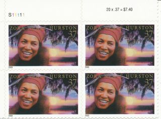 Mnh Usa Plate Block Number Issued 2003 Zora Hurston (120)