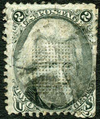 U.  S.  Postage 1867 Jackson 2 Cents Black With Grill,  Joined With Part Stamp