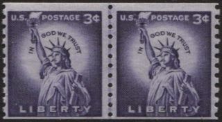 Scotts 1057 3c Statue Of Liberty Coil Joint Line Pair,  Mnh