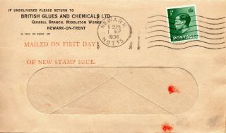 1936 Sg 457 ½d Green Definitive First Day Cover On Commercial Envelope