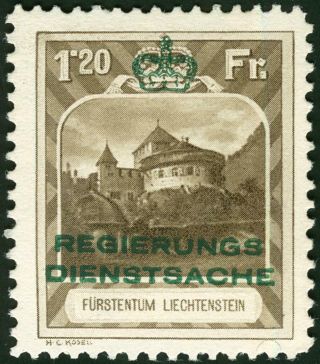 Liechtenstein Stamps 1932 1.  20 Francs Vaduz Castle Mi 8a Mlh € 190,  — $210.  00