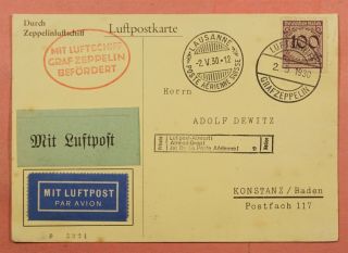 1930 Germany Graf Zeppelin Flight Card To Switzerland