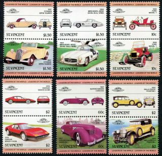 St.  Vincent 1983 Automobiles,  Set Of 12 In Joined Pairs,  Never Hinged