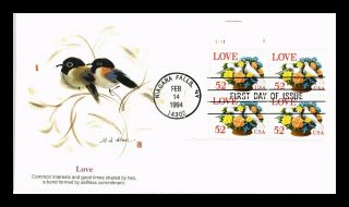 Dr Jim Stamps Us Love Birds Flower Basket First Day Cover Plate Block