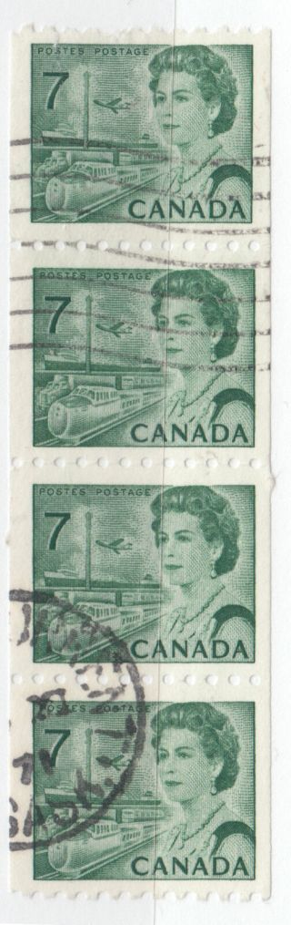 Canada: 549 7c Green Hb Dex Centennial Coil Strip Wide - Spacing Variety Vf