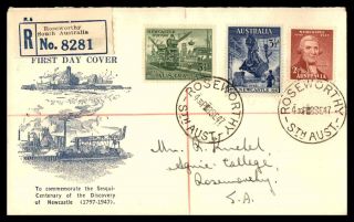 Australia Roseworthy Newcastle Set Registered First Day Cover 1947 Registered