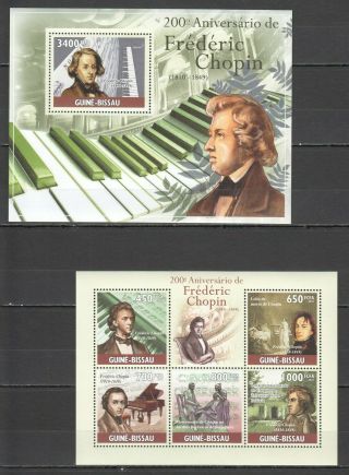 Z568 2010 Guinea - Bissau Music Famous People Composer Frederic Chopin 1kb,  1bl Mnh
