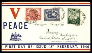 Australia V Peace First Day Cover Wide World Production 1946