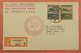1936 Germany Hindenburg Zeppelin Flight Stuttgart Registered To Usa