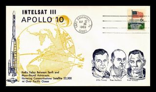 Dr Jim Stamps Us Intelsat Iii Apollo 10 Space Event Orbit Cover 1969 Astronauts
