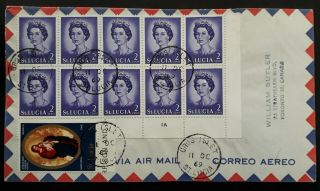 Scarce 1969 St Lucia Airmail Cover Ties 11 Stamps Canc Gros Islet To Canada