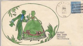 1946,  A Green Couple,  Hand Drawn & Colored,  Ace (d10394)