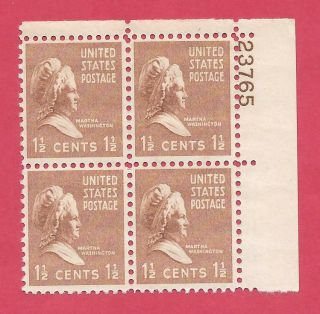 U.  S.  Scott 805,  Mnh 1 1/2 Cent Ur Martha Washington Plate Block Of 4