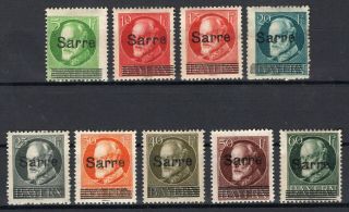 Saar 1920 - Bavaria Overprint Sc 21,  23,  24,  26 - 32 Hinged