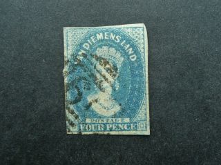 Tasmania 1856 - 57 Qv 4d Blue Imperf Stamp - Fine - See
