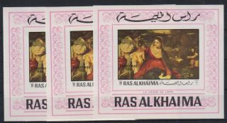 W312.  3x Ras Al Khaima - Mnh - Art - Paintings - Lapin - Imperf