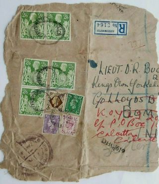 Great Britain 1944 Kidderminster Registered Parcel Piece India Censor & 5 X 2/6