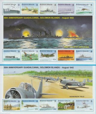 Solomon Islands 1992 Battle Of Guadalcanal 50th Annersary Set Of 2 Sc 727 - 728