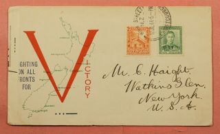 1944 Zealand V For Victory Patriotic Cachet Christchurch To Usa Wwii Censor
